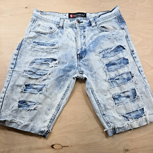 Southpole Shorts Mens 32 Blue Distressed Acid Wash Grunge 90
